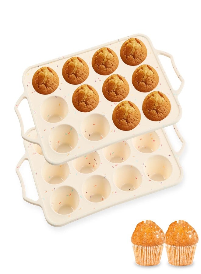Ebecuoa 2 Pack Silicone Muffin Pans 12 Cups Regular Size, Nonstick Cupcake Baking Pan with Metal Reinforced Frame, BPA Free Silicone Muffin Trays, Oven & Dishwasher Safe for Homemade Muffins Egg Bites - Image 1
