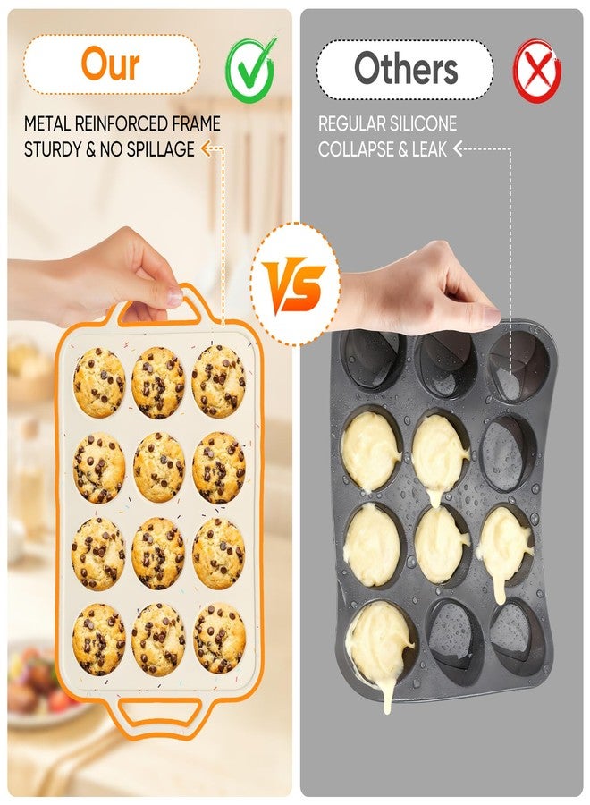 Ebecuoa 2 Pack Silicone Muffin Pans 12 Cups Regular Size, Nonstick Cupcake Baking Pan with Metal Reinforced Frame, BPA Free Silicone Muffin Trays, Oven & Dishwasher Safe for Homemade Muffins Egg Bites - Image 4