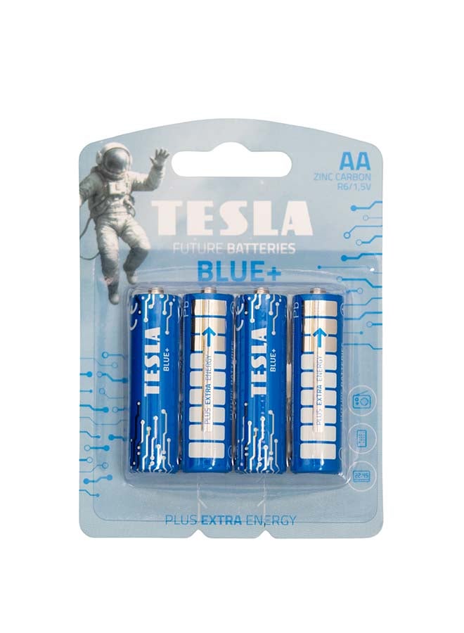 Tesla بطاريات تسلا AA زرقاء + كربون زنك R6 1.5 4 قطع - Image 1