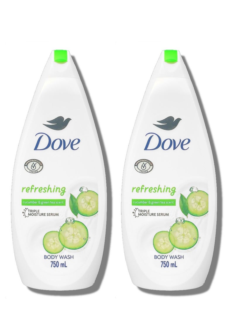 دوف غسول الجسم المنعش بالخيار والشاي الأخضر 750 مل (عبوة من قطعتين) - Image 1