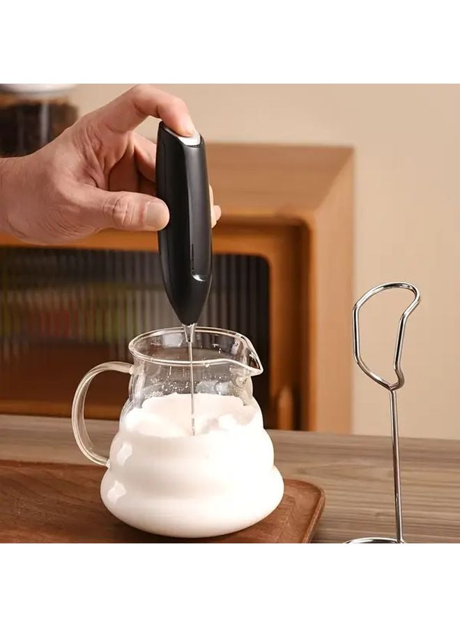 Electric Milk Frother Black Stand Battery Powered Mini Coffee Tea Maker - Image 2
