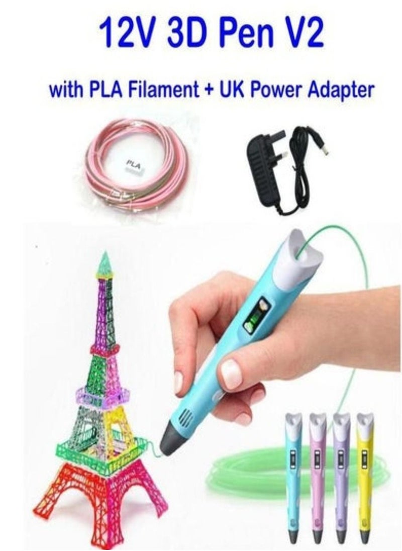 Professional 3D Printing Pen With PLA Filament Refills blue