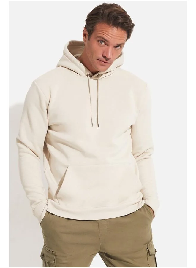 جون June Men Kangaroo Pocket Hooded Sweatshirt Beige