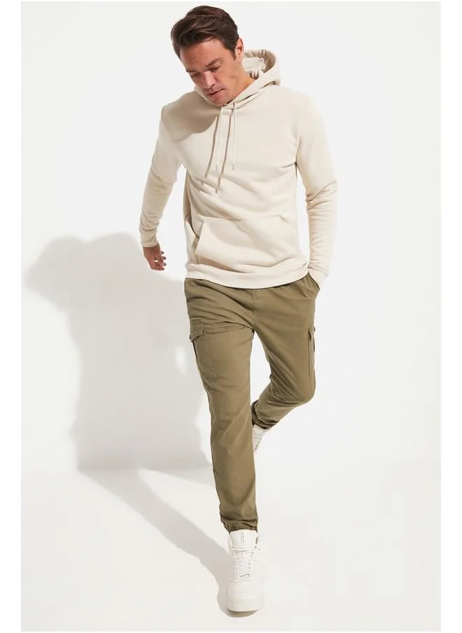 جون June Men Kangaroo Pocket Hooded Sweatshirt Beige