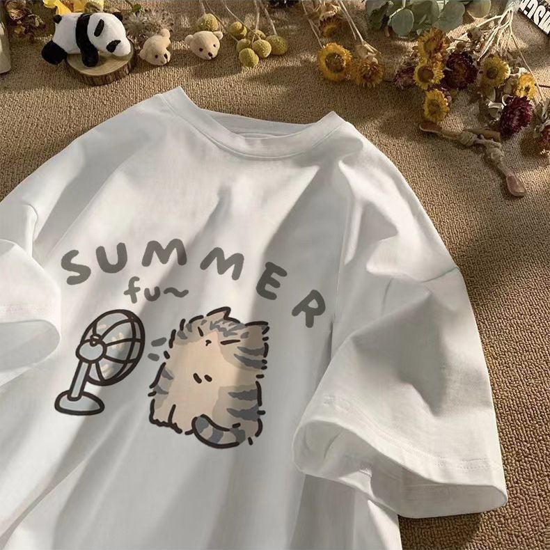 Cartoon Short-Sleeved T-Shirt Oversize Design Sense Niche American Loose All-Match Half-Sleeved Top Ins - Image 1