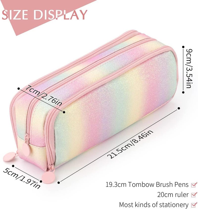 Large Capacity Pencil Case 3 Compartment Pencil Pouch Pen Bag for Teen Girls Boy Men Women (Rainbow) - Image 3