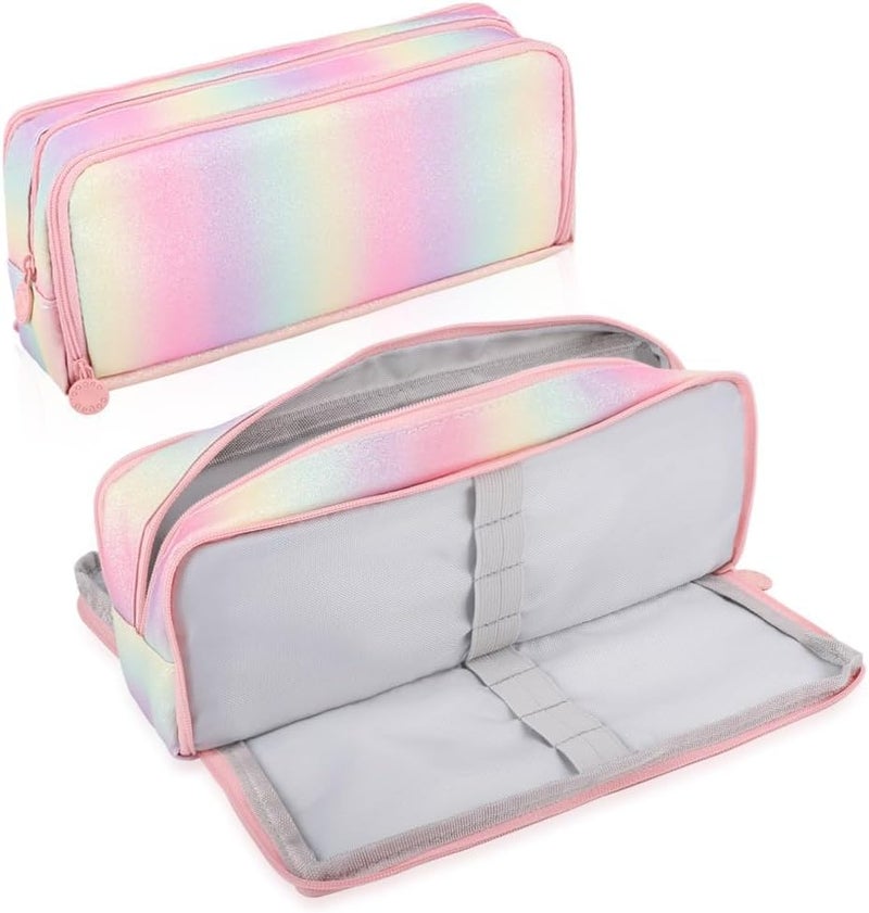 Large Capacity Pencil Case 3 Compartment Pencil Pouch Pen Bag for Teen Girls Boy Men Women (Rainbow) - Image 1