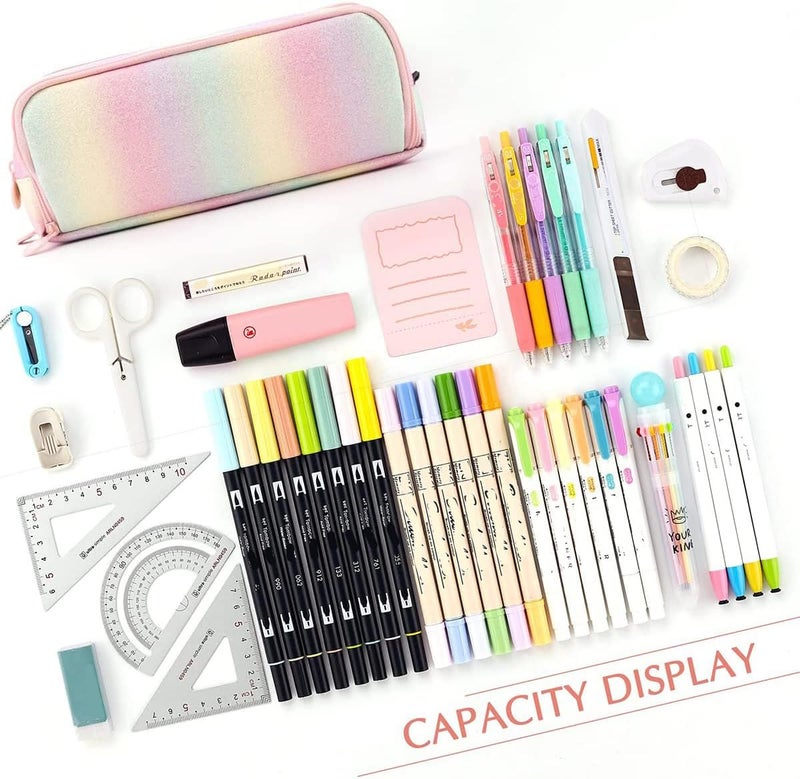 Large Capacity Pencil Case 3 Compartment Pencil Pouch Pen Bag for Teen Girls Boy Men Women (Rainbow) - Image 4