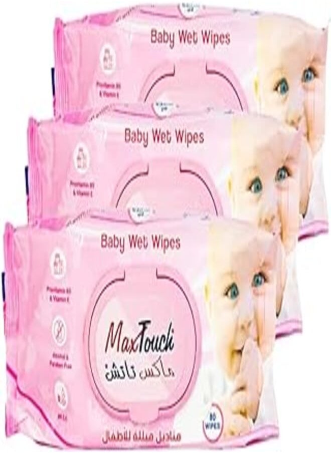 Max Touch MaxTouch Wet Wipes (3 Packs Baby Wipes - 80 Wipes Per Pack) 
