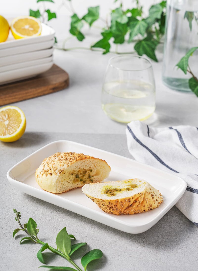 Sweese 8 Inch Rectangular Salad Plates, Porcelain Dessert Plates, Small White Serving Trays for Salad, Fruit, Sushi Appetizer and Parties - Stackable, Set of 6, White - Image 5