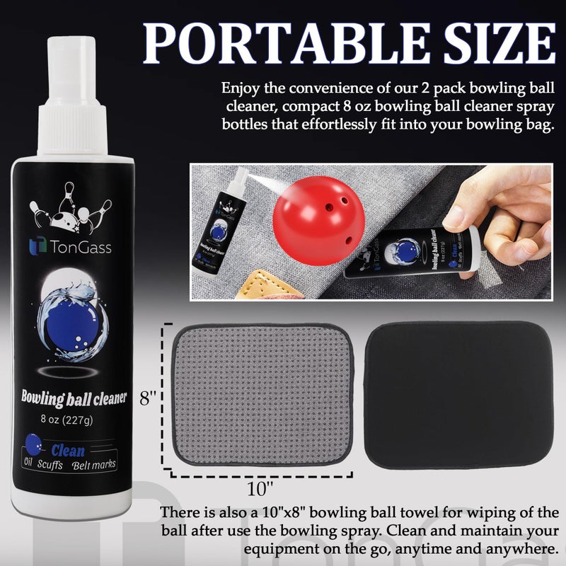 TonGass (2+1 Pack Bowling Ball Cleaner Spray Kit with Bowling Towel Portable Bowling Cleaner Set Bowling Accessories Oil Scuff Mark Cleaner Restores Tack and Prolongs Lifespan of Ball - Image 2