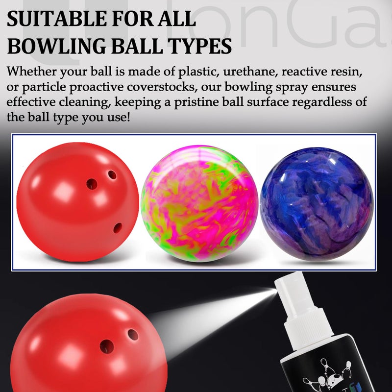 TonGass (2+1 Pack Bowling Ball Cleaner Spray Kit with Bowling Towel Portable Bowling Cleaner Set Bowling Accessories Oil Scuff Mark Cleaner Restores Tack and Prolongs Lifespan of Ball - Image 3
