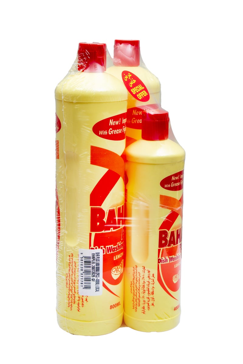 Bahar Premium Dishwash Liquid, Lemon, Powerful Grease and Stain Removal, Gentle on Hands, Long Lasting Freshness (Pack of 2 x 800 Ml, Pack of 1 x 400 Ml Free) - Image 2