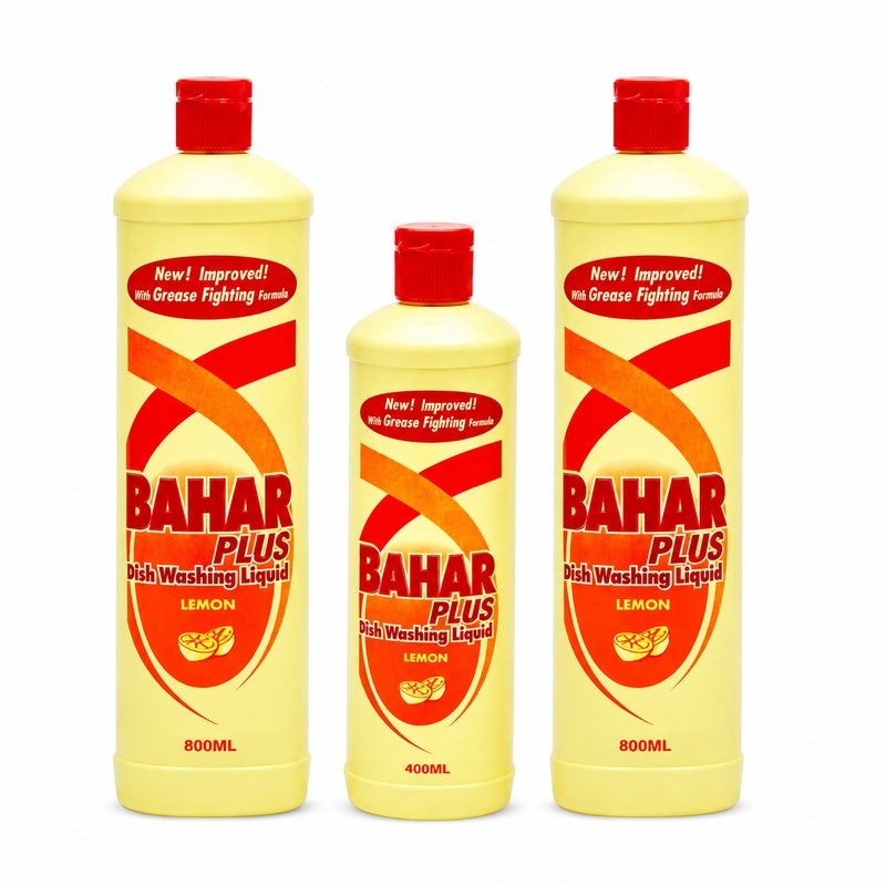 Bahar Premium Dishwash Liquid, Lemon, Powerful Grease and Stain Removal, Gentle on Hands, Long Lasting Freshness (Pack of 2 x 800 Ml, Pack of 1 x 400 Ml Free) - Image 1