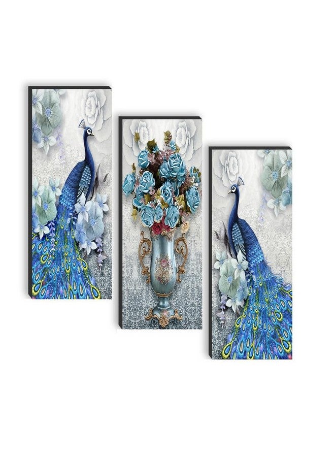SAF مجموعة لوحات SAF من 3 لوحات للديكور المنزلي - طاووس ووعاء زهور بتقنية UV ذاتية اللصق SANF-SJ91 - Image 1