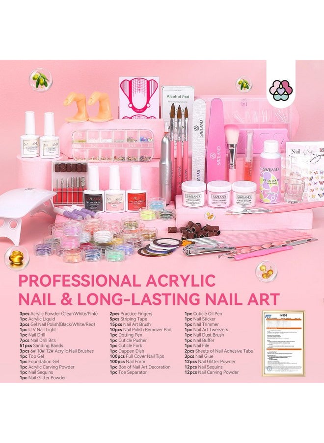 Saviland Acrylic Nail Kit With Drill: Professional Nail Kit Acrylic Set For Beginners With Everything Acrylic Powder Monomer Liquid Gel Nail Polish Nail Decoration U V Nail Light Gift Home Salon  - Image 2