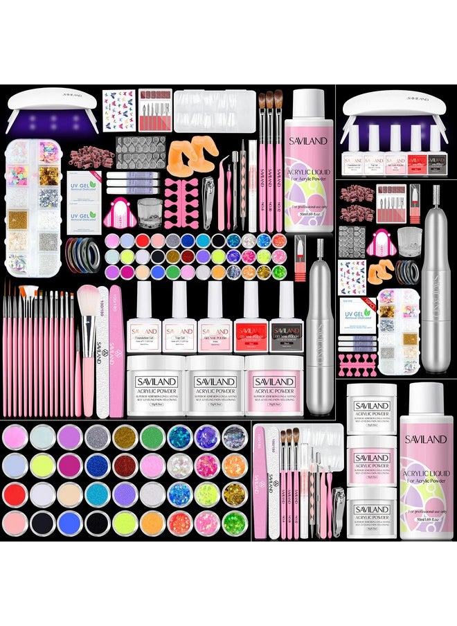Saviland Acrylic Nail Kit With Drill: Professional Nail Kit Acrylic Set For Beginners With Everything Acrylic Powder Monomer Liquid Gel Nail Polish Nail Decoration U V Nail Light Gift Home Salon  - Image 1