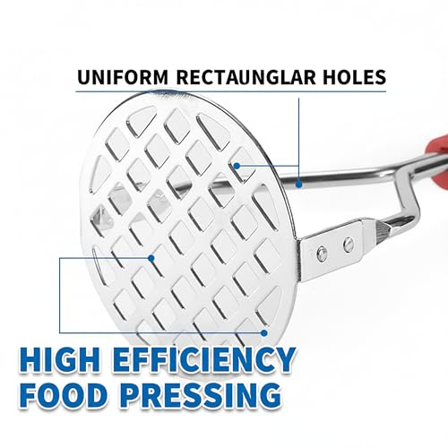 DORMICO® Potato Masher-Food-Grade Stainless Steel Vegetable Masher with Non-Slip Heat Resistant Handle-Large Round Press Plate Kitchen Gadget for Mashed Potatoes, Pav Bhaji, Fruits & Baby Food, Grey - Image 4