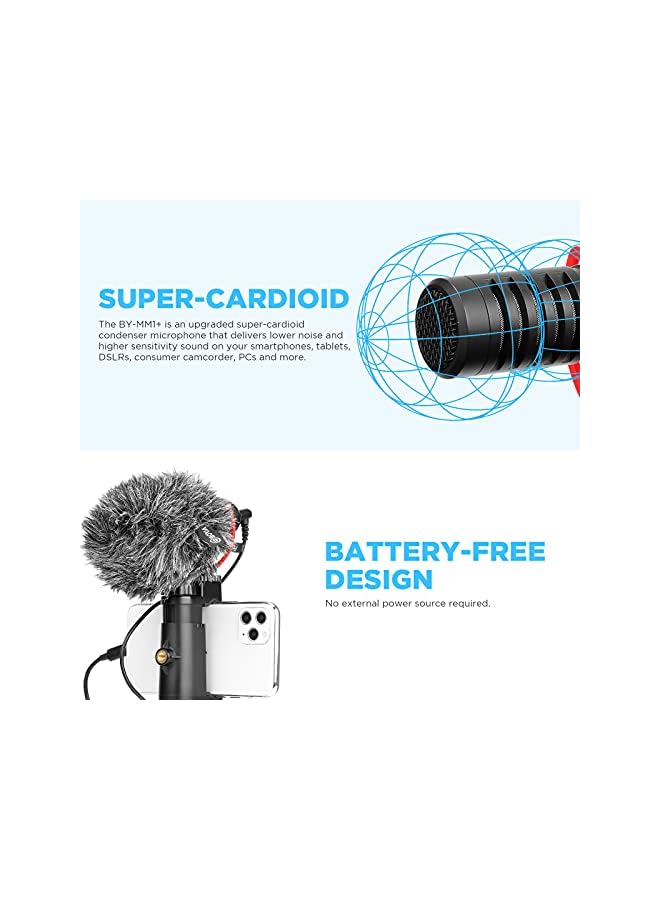 BOYA New Camera Super-Cardioid Video Shotgun Condenser Microphone By-Mm1+ With Headphone Monitoring For Camera Camcorder Android Iphone Mac Pc Live Stream Recording - Image 4