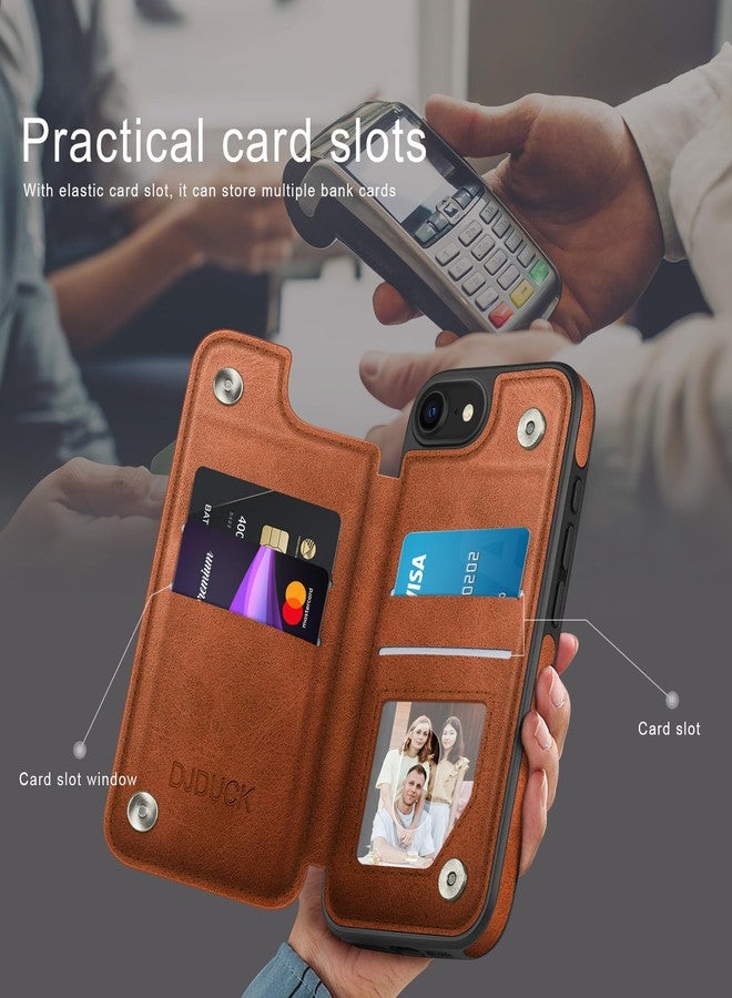 DJDUCK Designed for iPhone 7/8/SE2020/SE2022 Case Wallet with Card Holder, [Magnetic Clasp Cover] [RFID Blocking Leather Protection] Shockproof Women Men Cases 4.7 Inch for Apple 7/8/SE2 Light Brown - Image 3