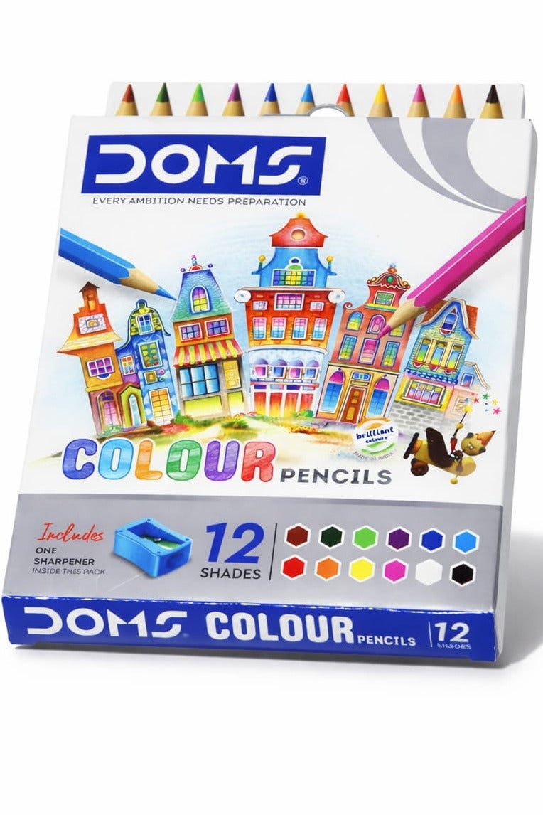 DOMS Colour Pencils – 12 Shades with Sharpener | Hexagonal Smooth Coloring Pencils - Image 2