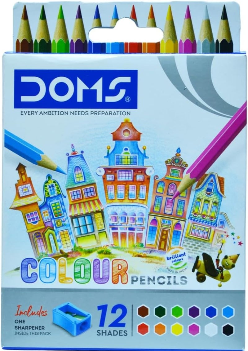 DOMS Colour Pencils – 12 Shades with Sharpener | Hexagonal Smooth Coloring Pencils - Image 3