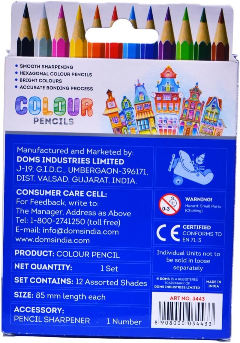 DOMS Colour Pencils – 12 Shades with Sharpener | Hexagonal Smooth Coloring Pencils - Image 4