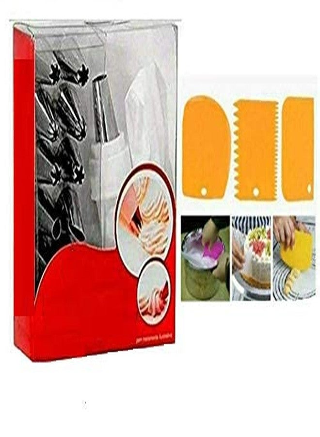 Baking Set Cake Popular Combo -12 Piece Cake Decorating Nozzles Set Frosting Icing Piping Bag and 3pcs/Set Plastic Dough Bench Scraper Cake Cutter, Icing Fondant Cake Decorating Pastry Baking Tool. - Image 1