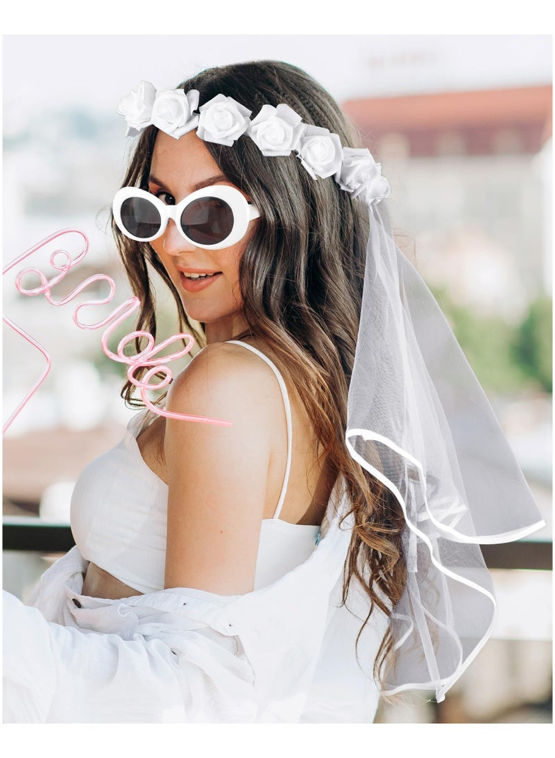 SYOSI طرحة زفاف SYOSI، مجموعة طرحة وحجاب لحفلة العزوبية، رباط رأس زينة لحفلة الزفاف، رباط رأس للعروس، طرحة زفاف للنساء، زينة حفلة العزوبية، إكسسوارات العروس - Image 2