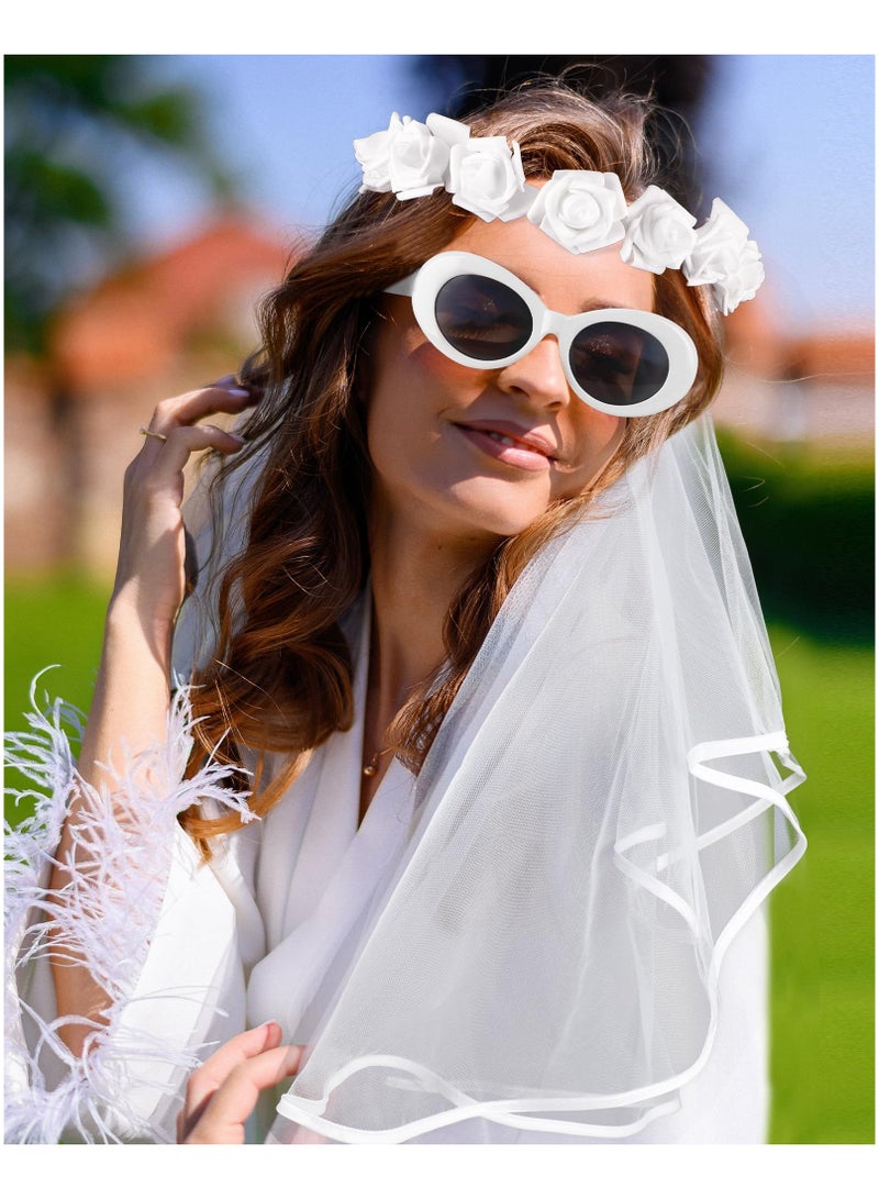 SYOSI طرحة زفاف SYOSI، مجموعة طرحة وحجاب لحفلة العزوبية، رباط رأس زينة لحفلة الزفاف، رباط رأس للعروس، طرحة زفاف للنساء، زينة حفلة العزوبية، إكسسوارات العروس - Image 3