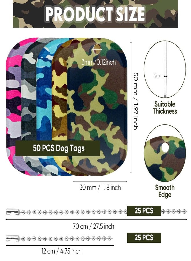 Yinkin 100 Pcs Military Dog Tags Army Camouflage Dog Tags Acrylic Military Camo Party Favors Supplies Include 50 Camo Necklaces with 50 Beaded Chains for Kids Women Men Gifts(Mixed Color) - Image 2