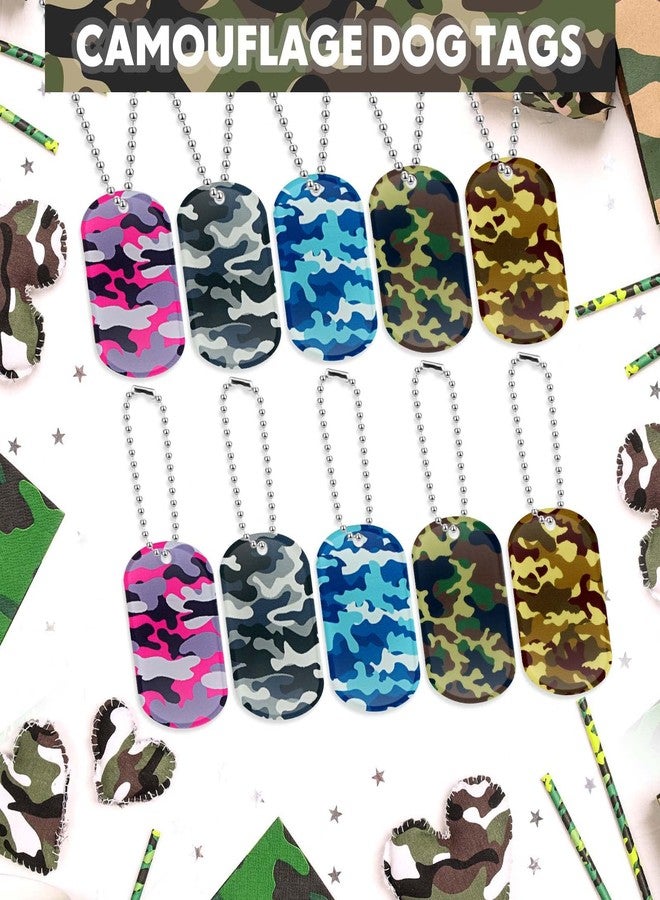Yinkin 100 Pcs Military Dog Tags Army Camouflage Dog Tags Acrylic Military Camo Party Favors Supplies Include 50 Camo Necklaces with 50 Beaded Chains for Kids Women Men Gifts(Mixed Color) - Image 4