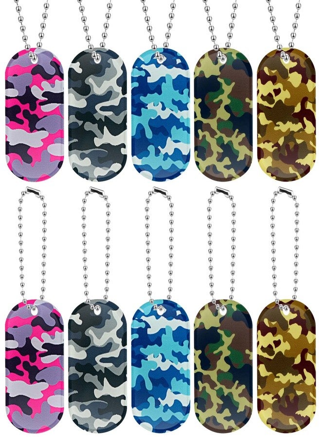 Yinkin 100 Pcs Military Dog Tags Army Camouflage Dog Tags Acrylic Military Camo Party Favors Supplies Include 50 Camo Necklaces with 50 Beaded Chains for Kids Women Men Gifts(Mixed Color) - Image 1