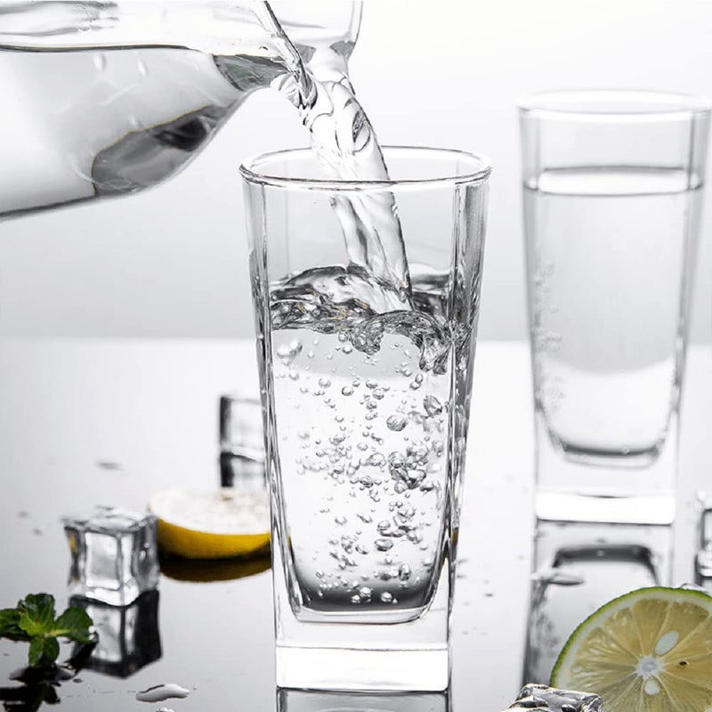 FINSTER Highball Long WaterJuice Glass Set of 6300ML Crystal Square Tumbler Glasses Transparent - Image 3