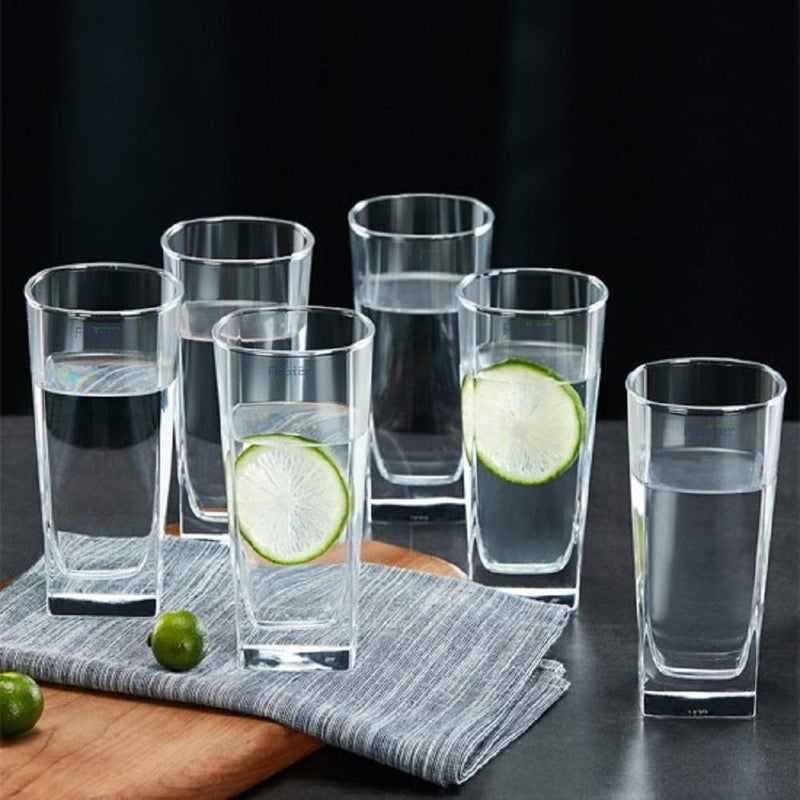 FINSTER Highball Long WaterJuice Glass Set of 6300ML Crystal Square Tumbler Glasses Transparent - Image 2
