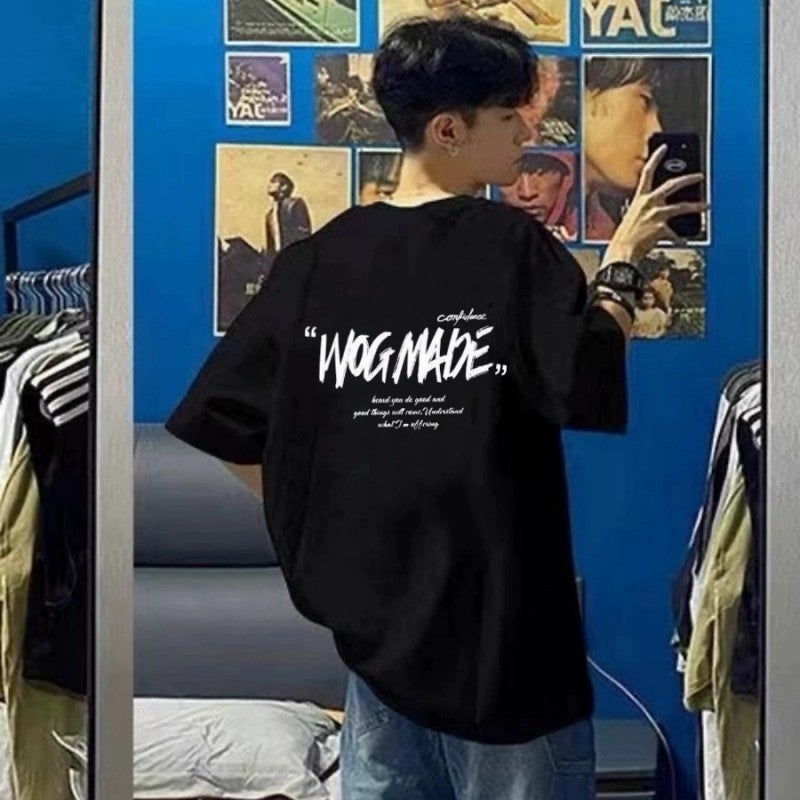 American high street 100% cotton short-sleeved t-shirt men's summer fashion brand oversize loose heavyweight handsome top - Image 3
