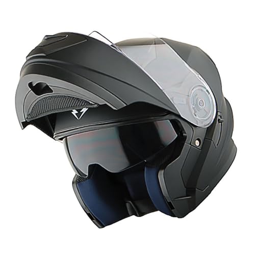 1Storm New Motorcycle Bike Modular Full Face Helmet Dual Visor Sun Shield with Rechargeable LED Tail Light: Matt Black - Image 2