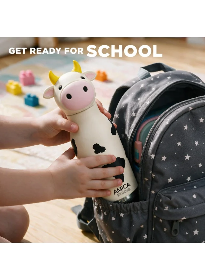Amica Moo the Cow Kids Water Bottle 460ml Insulated Stainless Steel Moo the Cow - AMICA STUDIO  | Best Price UAE
