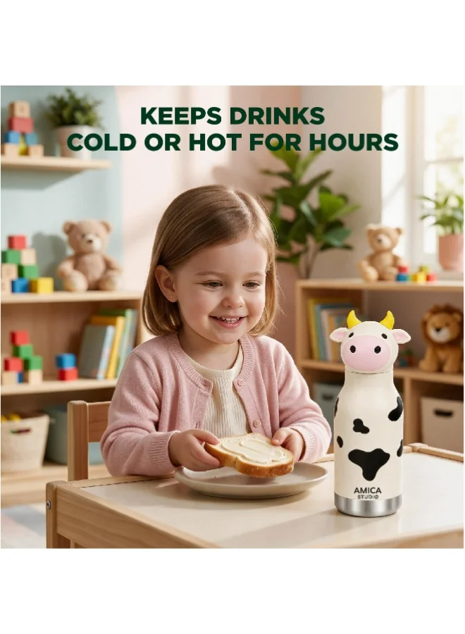 Amica Moo the Cow Kids Water Bottle 460ml Insulated Stainless Steel Moo the Cow - AMICA STUDIO  | Best Price UAE