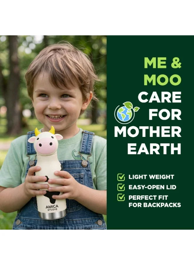 Amica Moo the Cow Kids Water Bottle 460ml Insulated Stainless Steel Moo the Cow - AMICA STUDIO  | Best Price UAE
