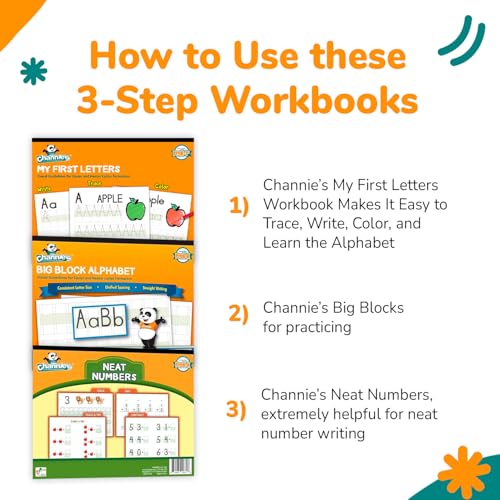 Channie's PreK Kindergarten Handwriting Visual Alphabets & Numbers Learning & Tracing Workbooks, 3 Pack - Alphabet & Numbers Preschool Workbook for Homeschool and After School - Image 5