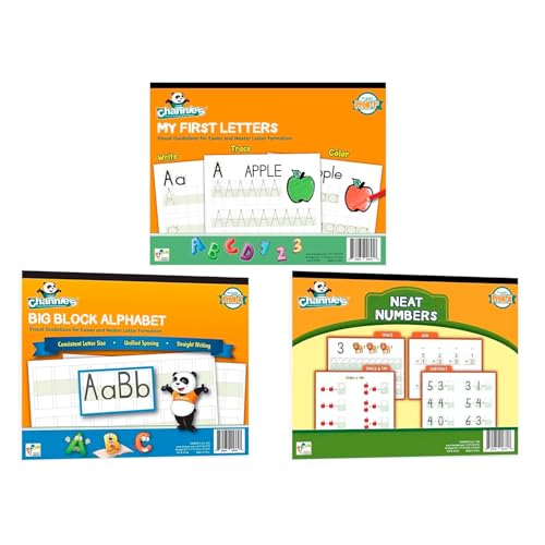 Channie's PreK Kindergarten Handwriting Visual Alphabets & Numbers Learning & Tracing Workbooks, 3 Pack - Alphabet & Numbers Preschool Workbook for Homeschool and After School - Image 1