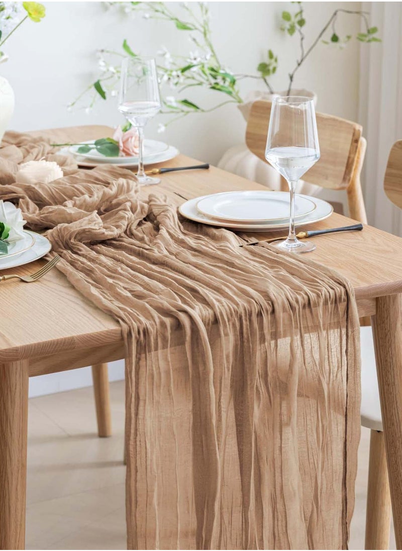 YIM-VIBEHAUS - Cheesecloth Table Runner, 90 x 400 cm Boho Gauze Table Decor, Translucent Tablecloth for Wedding Reception Bridal Shower Party Decoration Table Centerpiece - Image 1