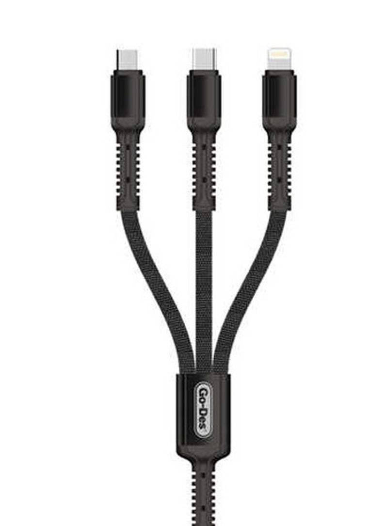 GO-DES 3-In-1 USB Data Sync Fast Charging Cable Black - Image 1