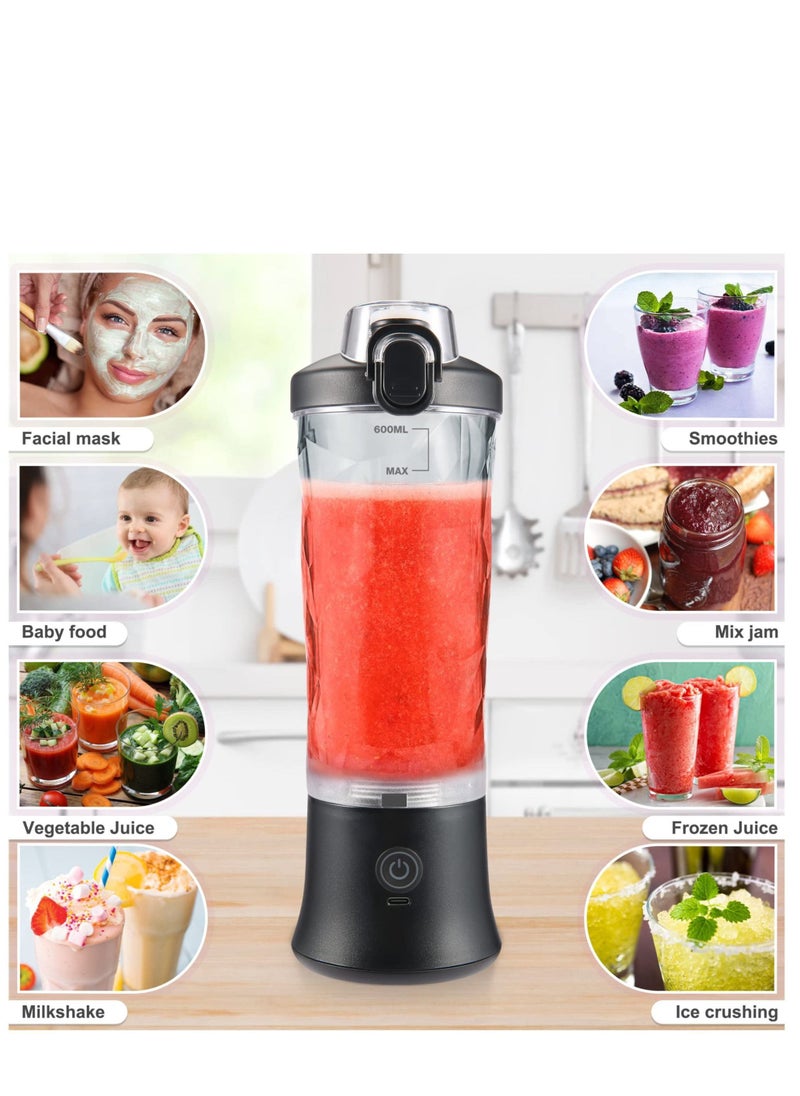 Generic - 600ml Mini Portable Blender with 6 Blades, Personal Size Mixer for Shakes and Smoothies (Black) - Image 1