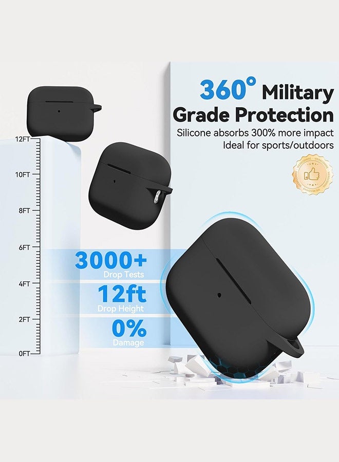 جراب سيليكون ناعم لسماعات AirPods Pro 3 (2025)، [حماية شاملة 360 درجة بمعايير عسكرية] [شحن لاسلكي وسلكي] [تصميم قطعة واحدة] [حماية من الخدوش والغبار] غطاء سميك ناعم للحماية من السقوط مع سلسلة مفاتيح مضادة للضياع لسماعات AirPods Pro 3، أسود - Image 4