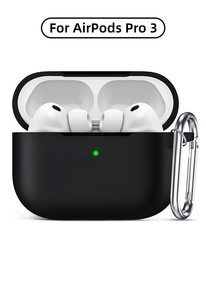 جراب سيليكون ناعم لسماعات AirPods Pro 3 (2025)، [حماية شاملة 360 درجة بمعايير عسكرية] [شحن لاسلكي وسلكي] [تصميم قطعة واحدة] [حماية من الخدوش والغبار] غطاء سميك ناعم للحماية من السقوط مع سلسلة مفاتيح مضادة للضياع لسماعات AirPods Pro 3، أسود - Image 1