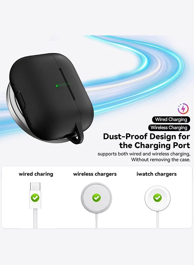 جراب سيليكون ناعم لسماعات AirPods Pro 3 (2025)، [حماية شاملة 360 درجة بمعايير عسكرية] [شحن لاسلكي وسلكي] [تصميم قطعة واحدة] [حماية من الخدوش والغبار] غطاء سميك ناعم للحماية من السقوط مع سلسلة مفاتيح مضادة للضياع لسماعات AirPods Pro 3، أسود - Image 3