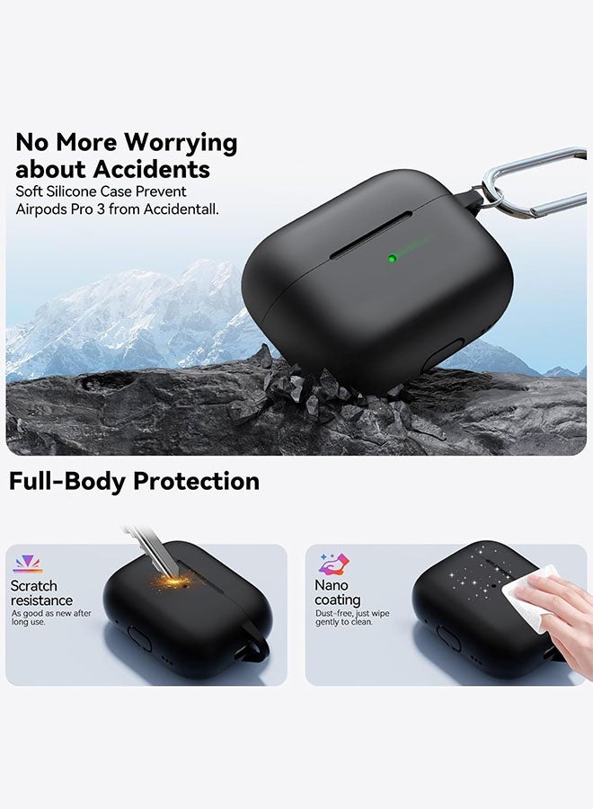 جراب سيليكون ناعم لسماعات AirPods Pro 3 (2025)، [حماية شاملة 360 درجة بمعايير عسكرية] [شحن لاسلكي وسلكي] [تصميم قطعة واحدة] [حماية من الخدوش والغبار] غطاء سميك ناعم للحماية من السقوط مع سلسلة مفاتيح مضادة للضياع لسماعات AirPods Pro 3، أسود - Image 5