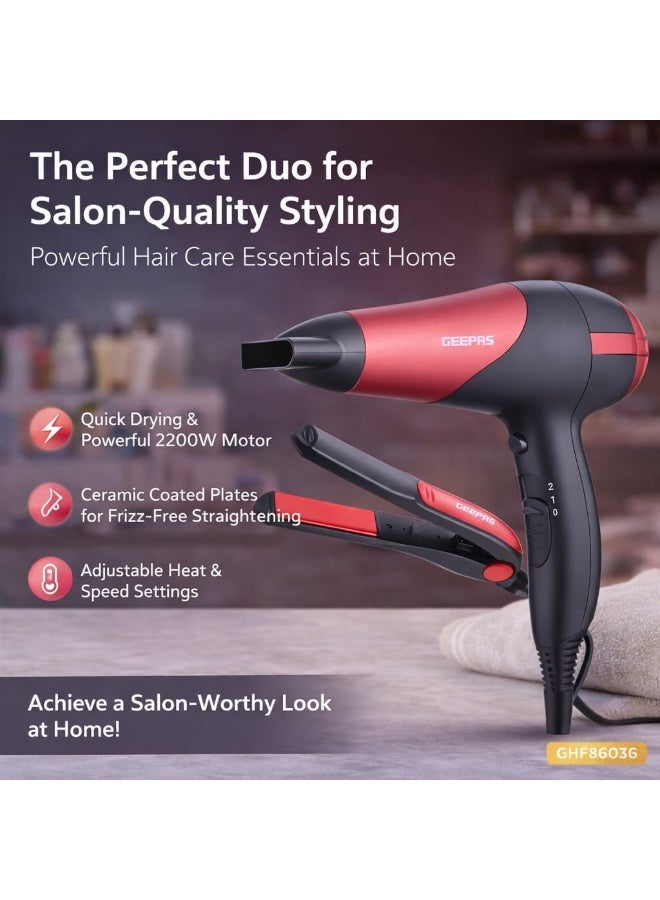 Geepas 2200W Hair Dryer & Straightener Set Fast Styling Combo - Image 1